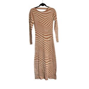 Lush Dress Womens Size Small Cream Caramel Zebra Print Midi‎ NWT Animal